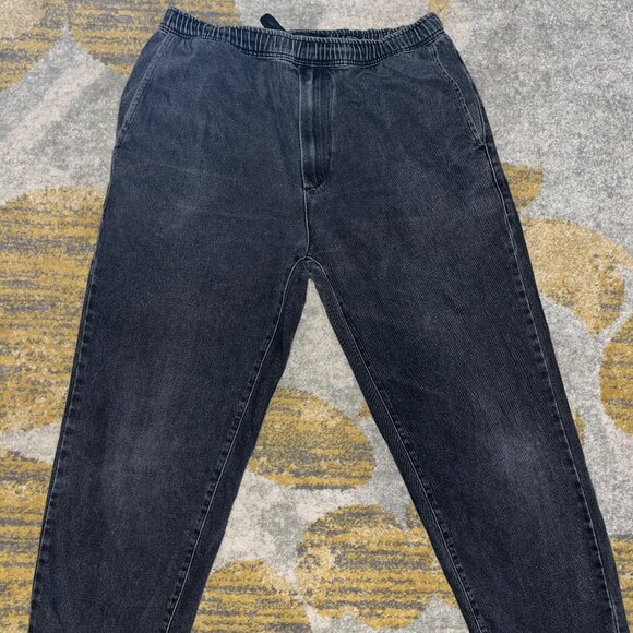 iets frans Washed Black Elastic Waist Cropped Denim Chino Pant - Size 32 - GUC - Picture 1 of 12